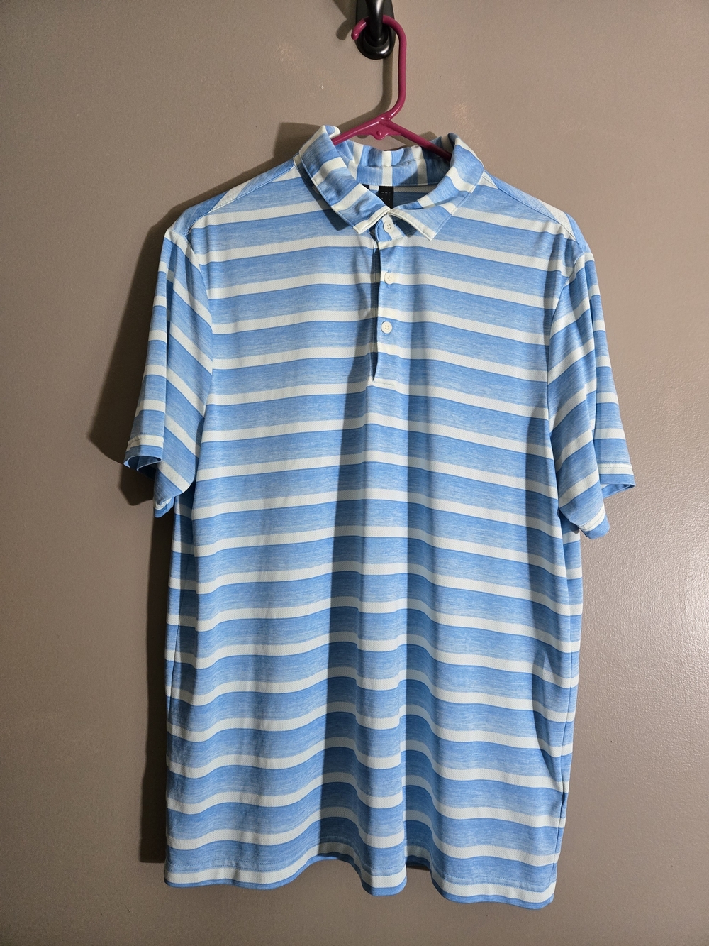 Adidas Men’s Large Two-Color Striped Golf Polo Blue Off-White AEROREADY